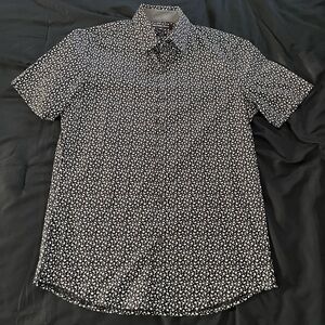 Michael Kors Black Short-Sleeve Button-Down with White Micro Floral Print